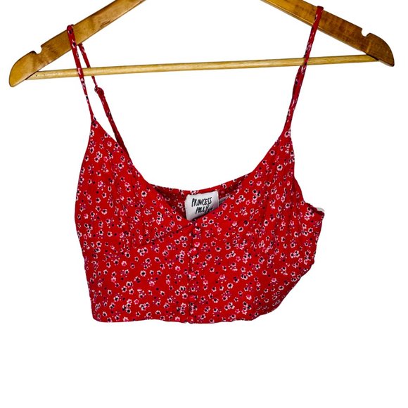 PRINCESS POLLY Red White Floral Spaghetti Strap Crop Top Size 8 - Picture 2 of 9